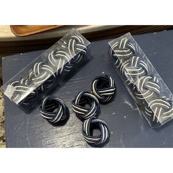 Braided Woven Napkin Rings Balls Blue Set of 12 - Picture 1 of 5